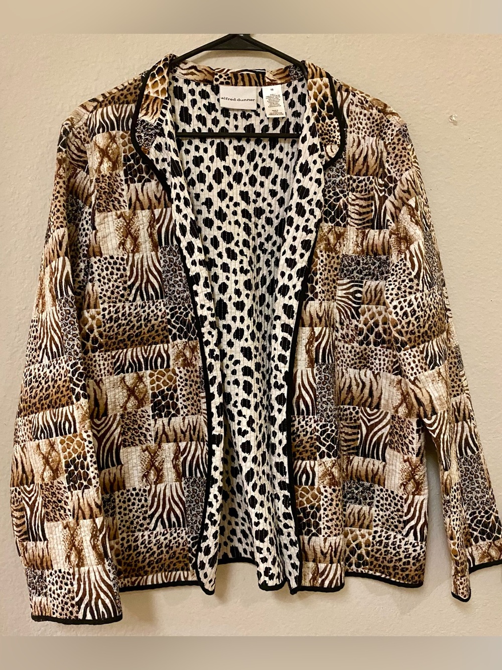 Alfred Dunner Brown & Black Animal Print Teddy Jacket - Size 16 - Like New!